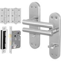 AFIT Satin T-Bar Bathroom Handle WC Lock Hinges Backplate Set 1 Pair in Silver | Size: 150mm x 150mm