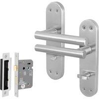AFIT Satin T-Bar Bathroom Handle WC Lock Privacy Backplate Set 1 Pair in Silver | Size: 150mm x 150mm