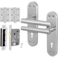 AFIT Satin T-Bar Handle Sashlock Hinges Backplate Set 1 Pair in Silver | Size: 150mm x 150mm