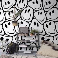 Grandeco Smiley Winky Faces 3 panel repeatable Textured Mural in Black