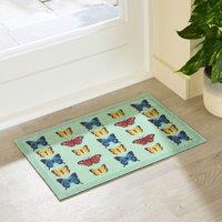 Artsy Mats Butterfly Pattern Indoor Washable Doormat 60x40cm in Light Green | Size: 40 cm x 60 cm