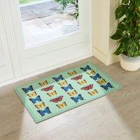 Artsy Mats Butterfly Pattern Indoor Washable Doormat 80x50cm in Light Green | Size: 50 cm x 80 cm