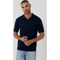 threadbare Men's Knitted Short Sleeve Trophy Neck Polo in Navy | Size: Medium
