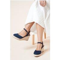 Dorothy Perkins Women's Wide Fit Rumor Faux Suede Closed Toe Espadrille Wedge Sandals in Navy | Size: 5