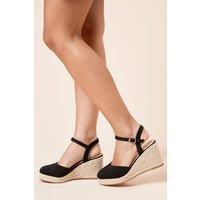 Dorothy Perkins Women's Wide Fit Rumor Faux Suede Closed Toe Espadrille Wedge Sandals in Natural Black | Size: 3