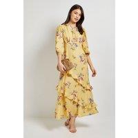 Dorothy Perkins Women's Floral Volume Sleeve Ruffle Detail Maxi Dress | Size: 12