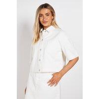 Dorothy Perkins Women's Boxy Cropped Denim Jacket in Ecru | Size: 10