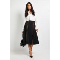 Wallis Women's Ponte Pleated Midi Skirt in Black | Size: 12