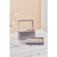 SHEONLY Women's 4-Tier PU Leather Stackable Jewellery Storage Box with Transparent Lid in Grey