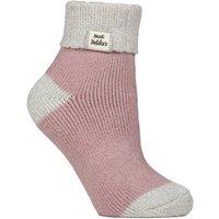Heat Holders Women's Thermal Sleep Bed Socks with Rib Turn Over Cuff in Baby Pink | Size: 4-8