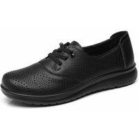 IVACHY Women's Hollow Out Perforated Lace Up Loafers Flat Shoes in Black | Size: 7.5