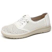 IVACHY Women's Hollow Out Perforated Lace Up Loafers Flat Shoes in White | Size: 8