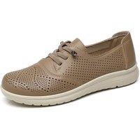 IVACHY Women's Hollow Out Perforated Lace Up Loafers Flat Shoes in Khaki | Size: 8