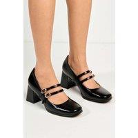Miss Diva Women's Talya Strap Detail Block Heel Court Shoes in Black | Size: 5