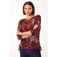 Roman Women's Leaf Print Side Tie Stretch Top in Orange | Size: 18