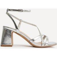 Linzi Women's Oslo Silver Faux Leather Heeled Sandals | Size: 6-Standard Fit