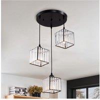 Living and Home 3-Light Crystal Ceiling Pendant Light Fixture in Black
