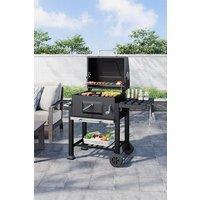 Garden Sanctuary Outdoor Garden Charcoal BBQ Grill with Portable Trolley in Black