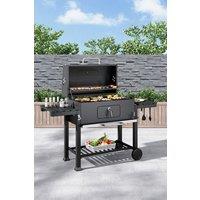 Garden Sanctuary Outdoor Patio Barrel Charcoal BBQ Grill with Side Table in Black