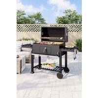 H&O Direct Outdoor Patio Charcoal BBQ Grill with Side Table in Black