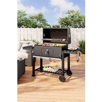 Living and Home Portable Outdoor Carbon Steel Charcoal BBQ Grill, Large Barbecue Stove Smoker w/ Warming Rack & Thermometer & Mobile Wheels for
