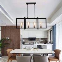NIVOR 4 E27 Kitchen Island Chandelier, Industrial Rectangular Hanging Pendant in Black