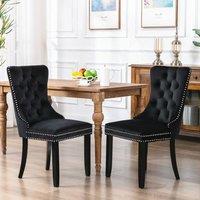 Modern Home Touch Romsey Set of 2 Velvet Upholstered Dining Chairs with Oak Legs & Knocker Ring Back in Black | Size: 2 Pack