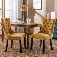 Modern Home Touch Romsey Set of 2 Velvet Upholstered Dining Chairs with Oak Legs & Knocker Ring Back in Yellow | Size: 2 Pack