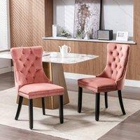 Modern Home Touch Romsey Set of 2 Velvet Upholstered Dining Chairs with Oak Legs & Knocker Ring Back in Pink | Size: 2 Pack