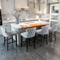 Modern Home Touch Set of 6 Wing Back Velvet Bar Stools with Oak Wood Legs in Grey | Size: 6 Pack