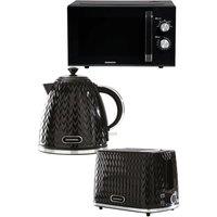 Daewoo Argyle 1.7L Cordless Kettle 2 Slice Toaster & 800W Microwave Set Black