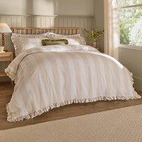 Furn Birdie Stripe Ruffle Duvet Cover Set in Natural | Size: Double