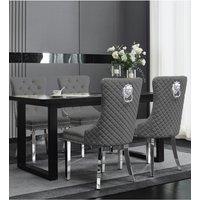 Groundlevel Set Of 2 Plush Velvet Dining Chairs with Lion Head Knocker in Grey