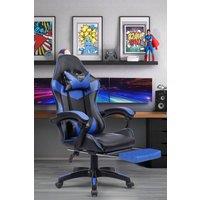 Neo Foot Turbo Massage Leather Recliner PC Gaming Chair with Footrest in Blue