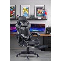 Neo Foot Turbo Massage Leather Recliner PC Gaming Chair with Footrest in Grey