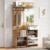 Matteo High Gloss Hall Tree Entryway with Mirror & Shoe Bench in White