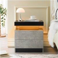 Matteo Modern LED Bedside Table with 2 Drawers, Grey & Black