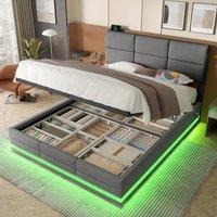Matteo Modern Double Velvet Upholstered Bed Frame with LED, USB & Storage in Grey