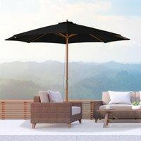OUTSUNNY 3m Fir Wooden Garden Parasol Sun Shade Outdoor Umbrella Canopy in Black