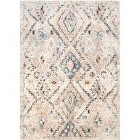 Kukoon Beige Navy Blue Distressed Aztec Motif Area Rug | Size: 200 cm x 290 cm