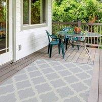 THE RUGS Outdoor Indoor Grey Ivory Geometric Trellis Rug Weather Resistant | Size: 200 cm x 290 cm