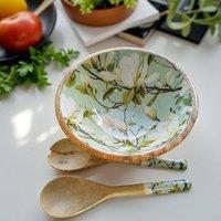 Hartsmede Hand-turned Large Bowl with Servers - Snowbell Design in Aqua