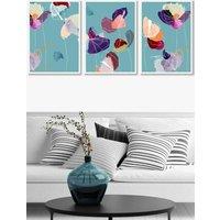 ARTZE Set of 3 White Framed Graphical Colourful Spring Flowers Triptych Wall Art | Size: W33 cm x H45 cm x D20mm
