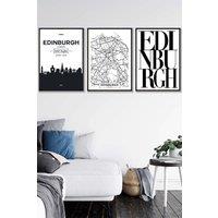 ARTZE EDINBURGH Skyline Street Map City Prints Framed Wall Art - Large in Black | Size: W53 cm x H73 cm x D20mm