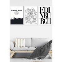 ARTZE EDINBURGH Skyline Street Map City Prints Framed Wall Art - Large in White | Size: W53 cm x H73 cm x D20mm