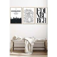 ARTZE EDINBURGH Skyline Street Map City Prints Framed Wall Art - Large in Light Oak | Size: W53 cm x H73 cm x D20mm