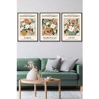 ARTZE Flower Market Paris Exhibition in Neutral Colours Framed Wall Art - Large in Black | Size: W53 cm x H73 cm x D20mm