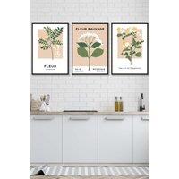 ARTZE Set of 3 Black Framed Vintage Graphical Yellow Wild Flower Market Wall Art in Bright Yellow | Size: W33 cm x H45 cm x D20mm