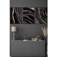 ARTZE Abstract Black Grey Gold Strokes Framed Wall Art - Medium | Size: W45 cm x H62 cm x D20mm