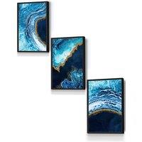 ARTZE Abstract Navy, Blue & Gold Oceans Framed Wall Art - Small in Black | Size: W33 cm x H45 cm x D20mm